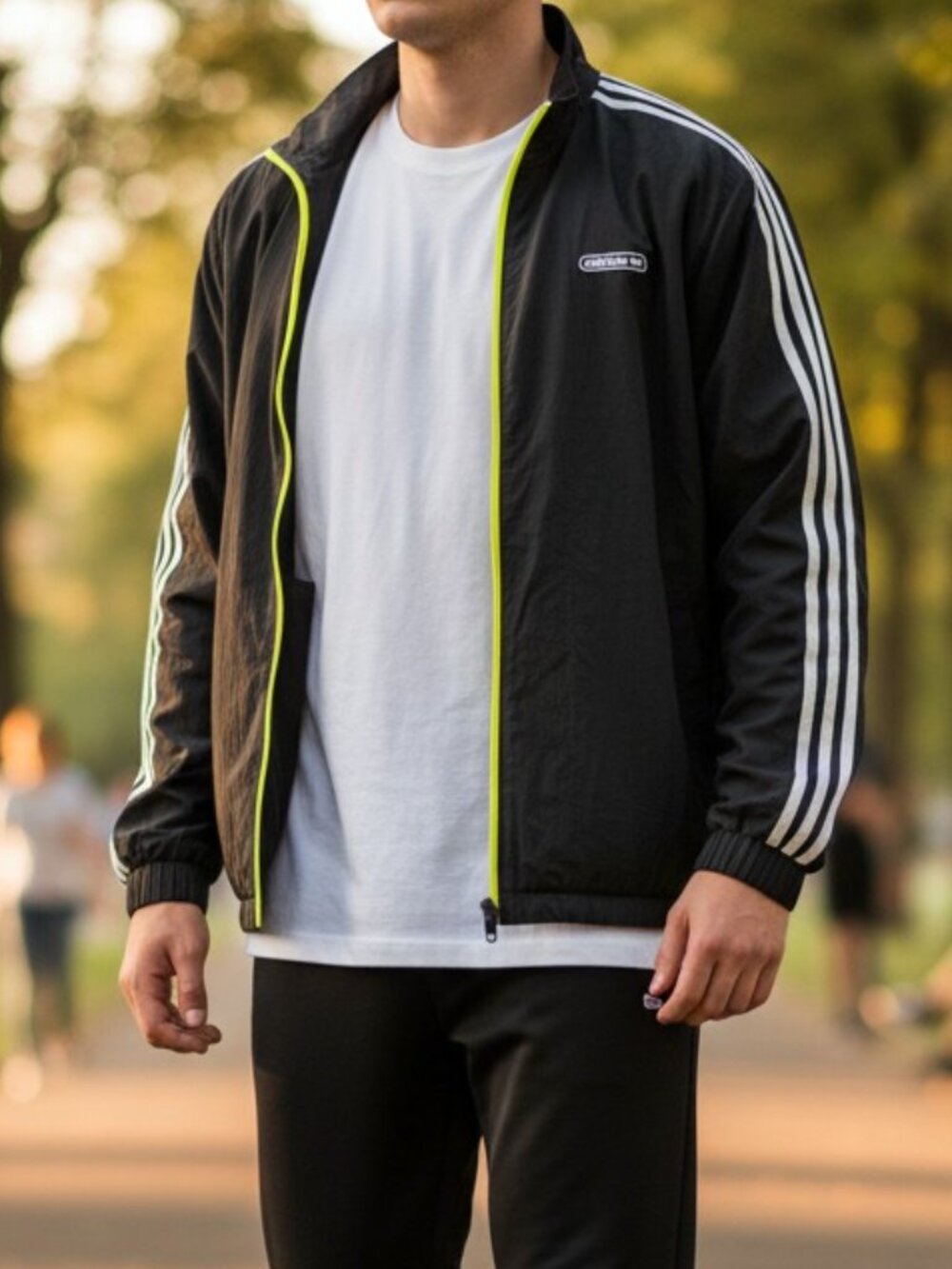 Adidas Originals Jacket Men Size L Black Neon Trefoil Full Zip Y2k Vintage